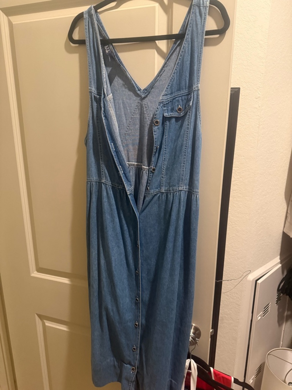 OPS New York Vintage 90s Denim Button-Front Maxi Jumper Dress - Light Blue